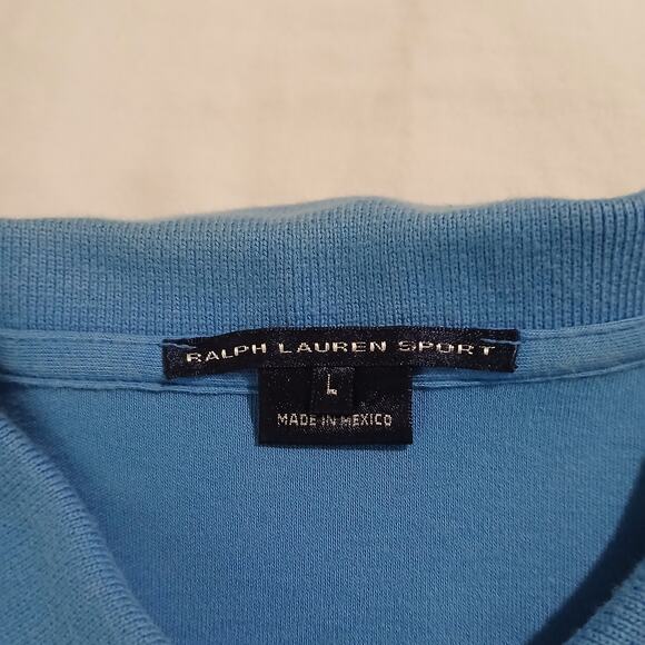 Ralph Lauren Sport Women's Large Aqua Long-Sleeved Polo 100% Cotton Yellow Logo - Picture 2 of 12